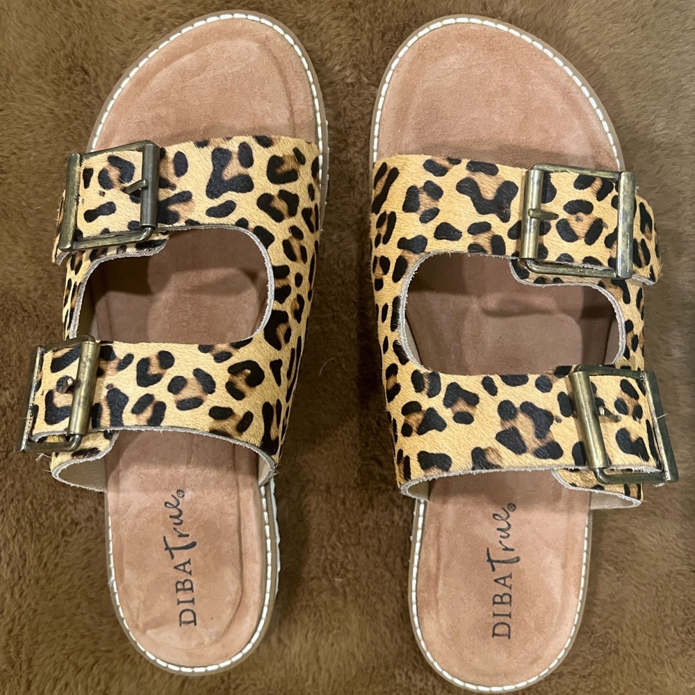 NWB Diba True Leopard Ponyhair Sandals
